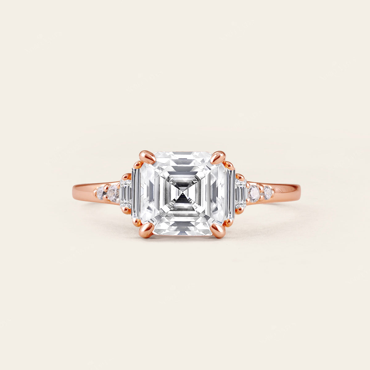 Vintage Asscher cut Moissanite Engagement Ring Rose Gold