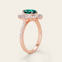 Art deco Marquise Lab Emerald Halo Engagement Ring