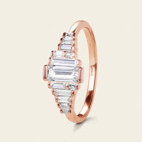 Art Deco Baguette Cubic Zircon Cluster Engagement Ring Rose Gold