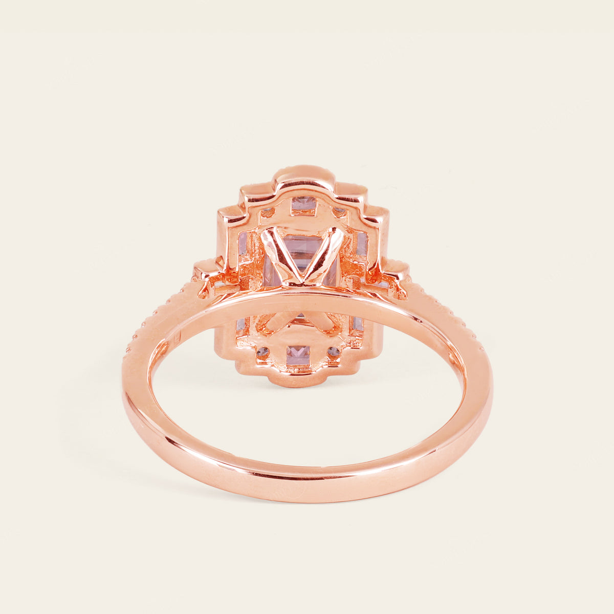 Emerald Cut Vintage Art Deco Pink Padparadscha Engagement Ring Rose Gold