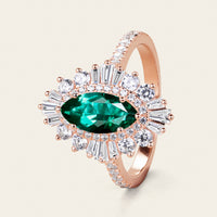 Art deco Marquise Lab Emerald Halo Engagement Ring