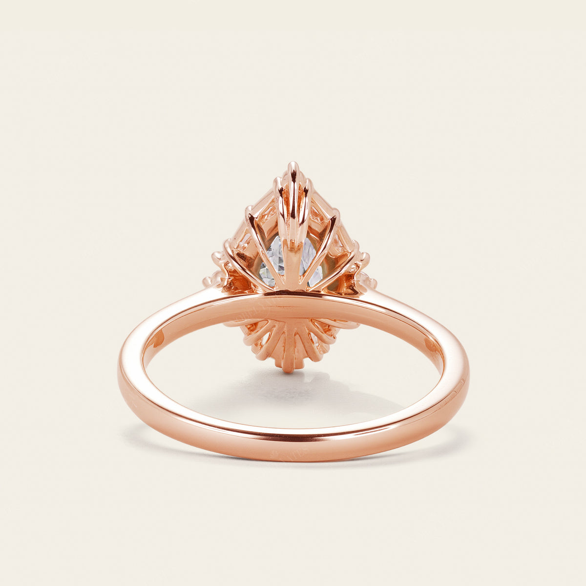 Pear Moissanite Engagement Ring Baguette Art deco Halo Rose Gold