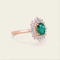 Art deco Green Oval Lab Emerald Halo Engagement Ring