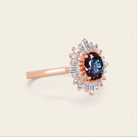 Lab Alexandrite Engagement Ring Diamond/CZ Halo Art Deco Rose Gold