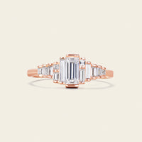 Art Deco Baguette Cubic Zircon Cluster Engagement Ring Rose Gold