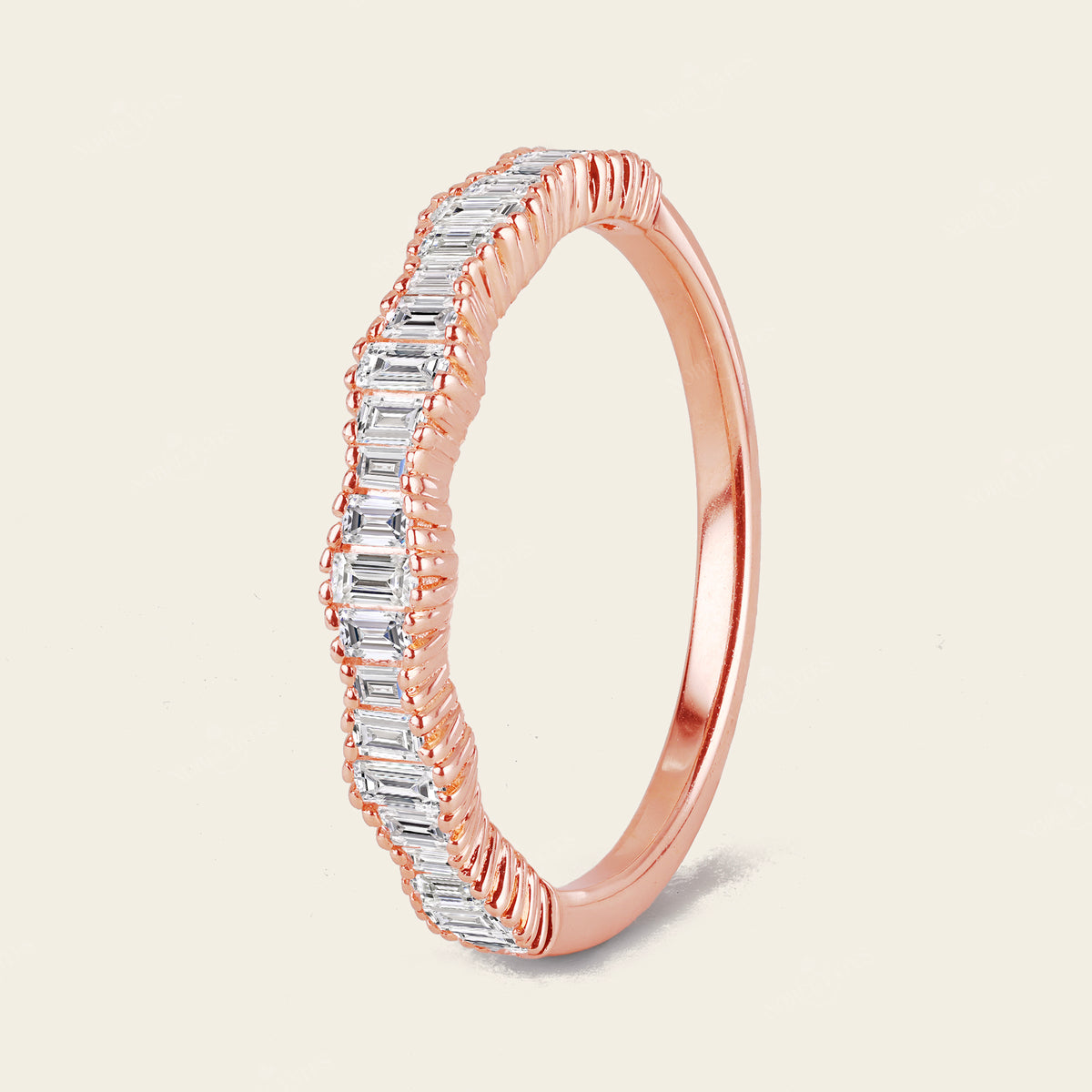 Art deco Baguette Diamond Straight Wedding Band Rose Gold