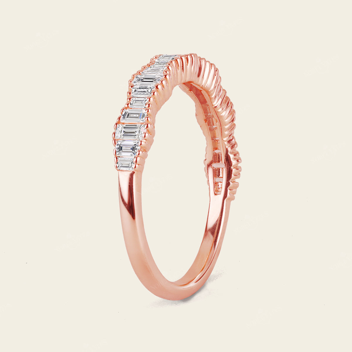 Art deco Baguette Diamond Straight Wedding Band Rose Gold