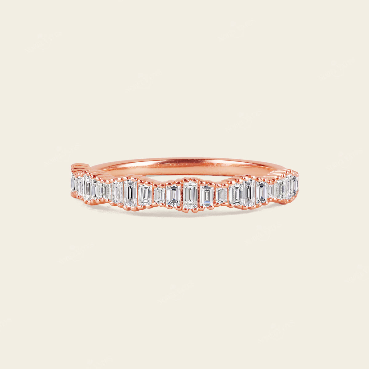 Art deco Baguette Diamond Straight Wedding Band Rose Gold