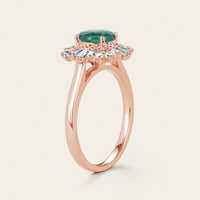 Art deco Green Oval Lab Emerald Halo Engagement Ring