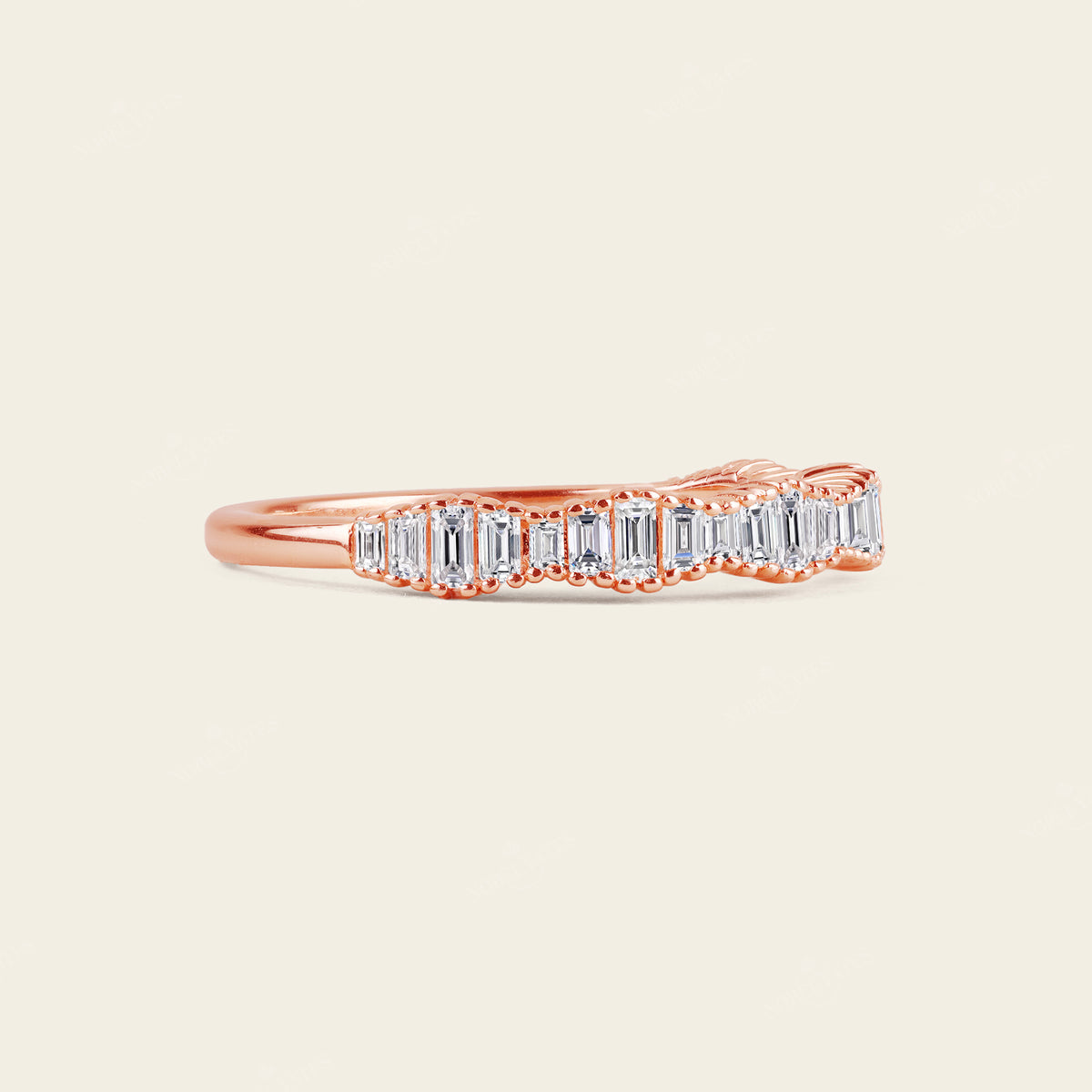 Art deco Baguette Diamond Straight Wedding Band Rose Gold