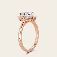 Pear Moissanite Engagement Ring Baguette Art deco Halo Rose Gold