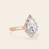 Pear Moissanite Engagement Ring Baguette Art deco Halo Rose Gold