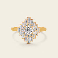 Art Deco Lab Diamond Baguette Halo Mosaic Ring