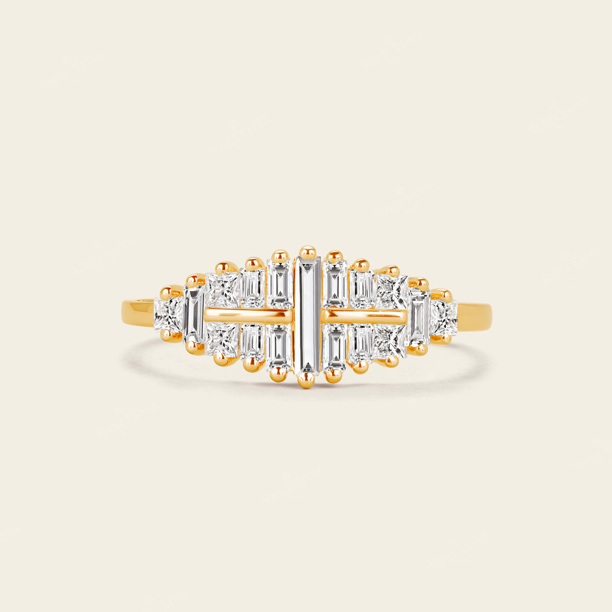 Art Deco Baguette Shape CZ Rose Gold Cluster Wedding Band