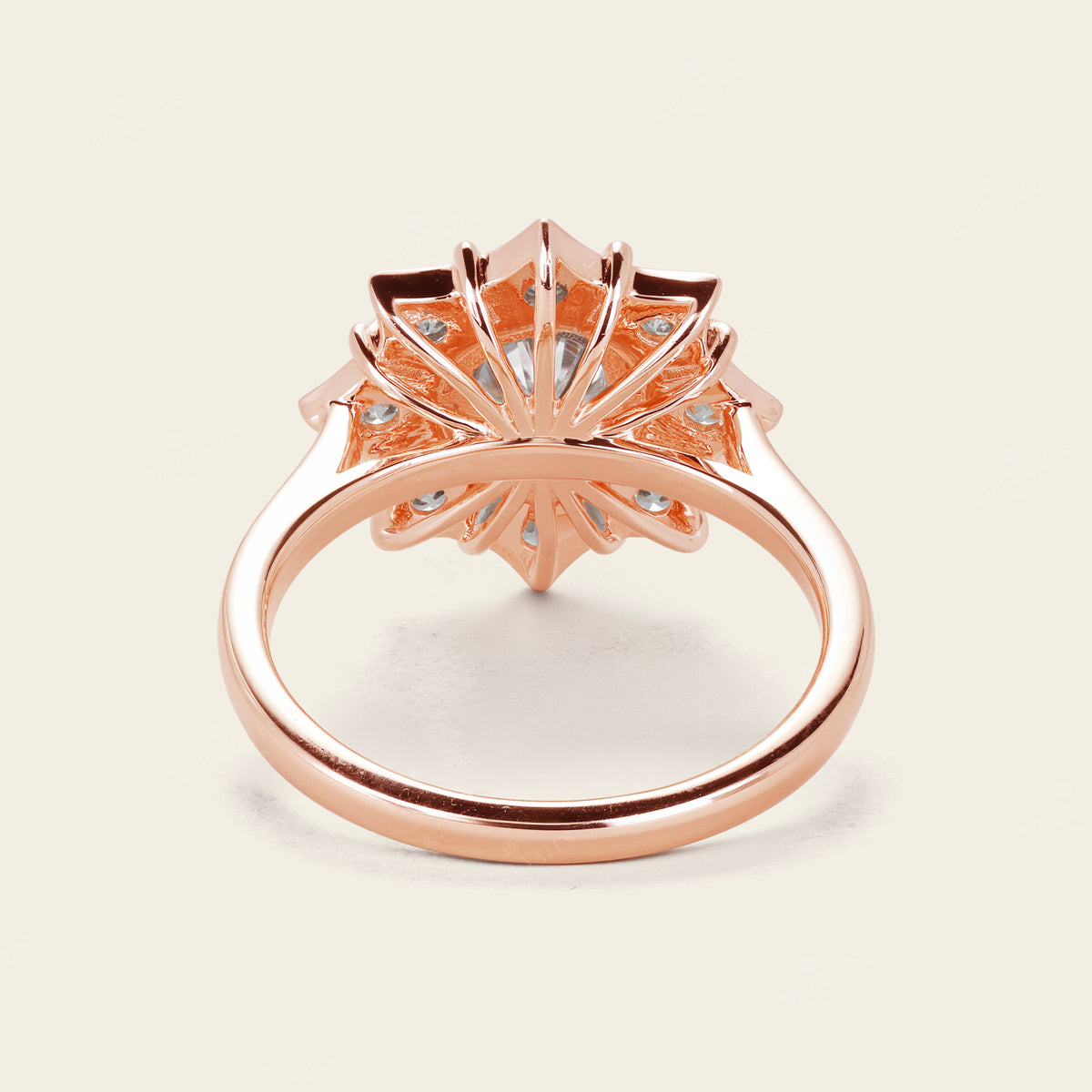 Art Deco Round Moissanite Rose Gold Halo Floral Engagement Ring