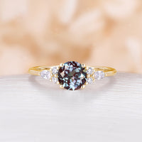 Classic Round Lab Alexandrite Rose Gold Cluster Engagement Ring