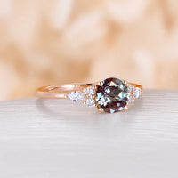 Classic Round Lab Alexandrite Rose Gold Cluster Engagement Ring