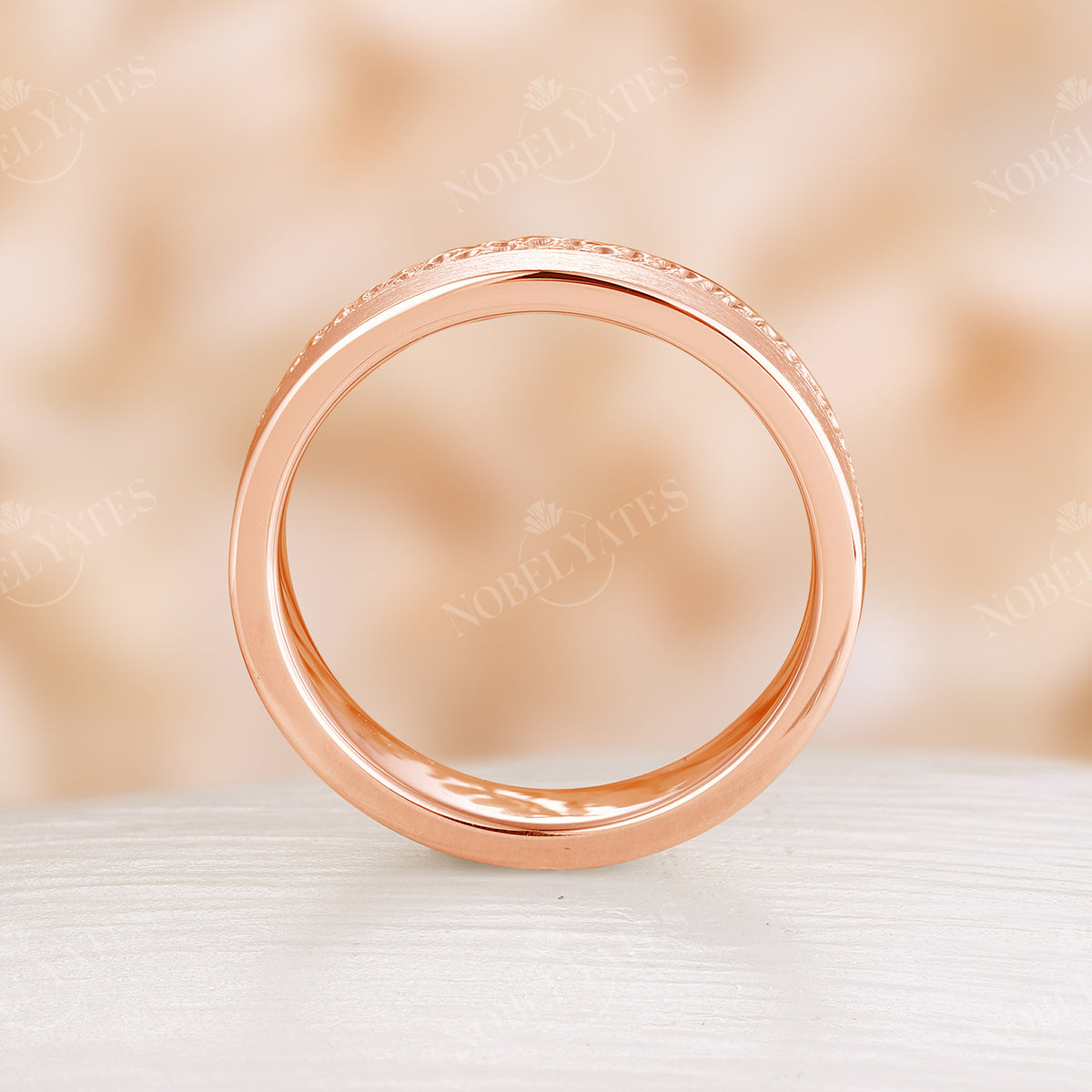 Unique Hammered Plain Wedding Couple Ring Rose Gold