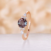 Classic Round Lab Alexandrite Rose Gold Cluster Engagement Ring