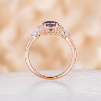 Round Lab Alexandrite Engagement Ring Set Rose Gold Cluster Side Stone Ring