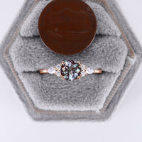 Classic Round Lab Alexandrite Rose Gold Cluster Engagement Ring