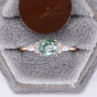 Vintage Round Moss Agate Rose Gold Cluster Engagement Ring
