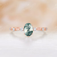 Oval Moss Agate Bubble Engagement Ring Yellow Gold
