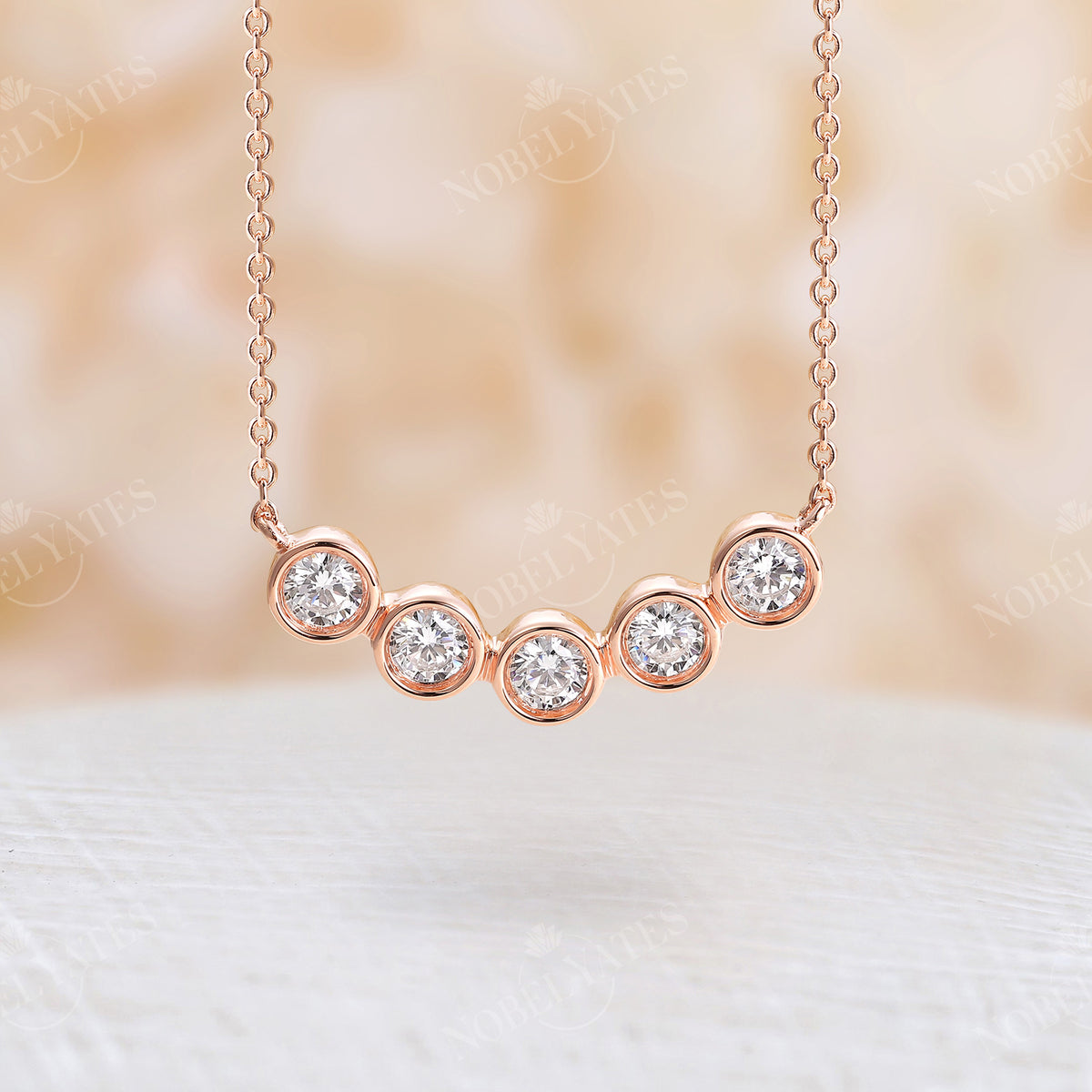 Bezel Round Moissanite Daily Necklace Rose Gold