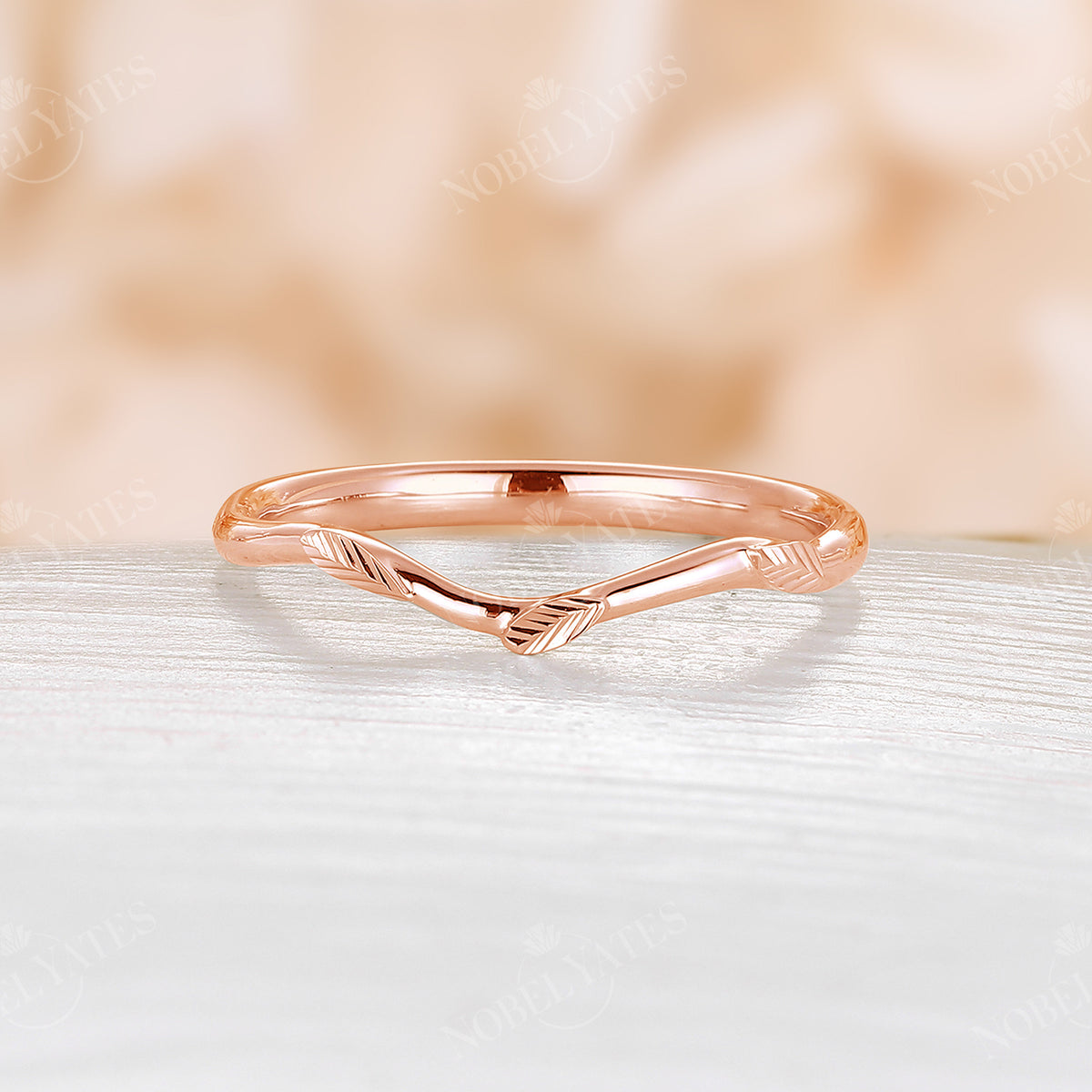 Nature inspired Leaf Curved Wedding Band Rose Gold