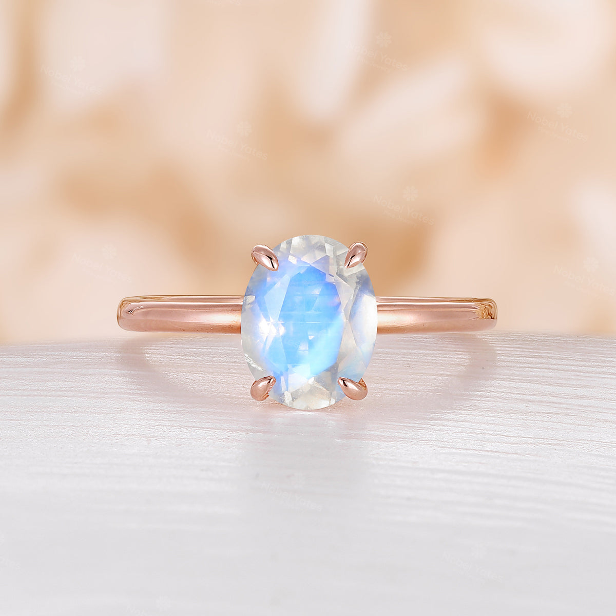 Classic Solitaire Oval White Opal Engagement Ring Rose Gold