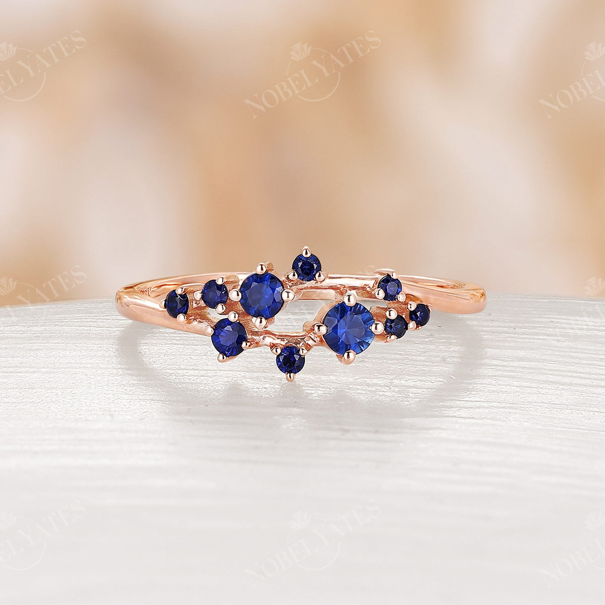 Vintage Round Cut Natural Sapphire Cluster Wedding Band Rose Gold