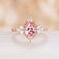 Teardrop Lab Alexandrite Marquise Moissanite Side Stone Engagement Ring