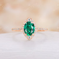 Lab Emerald Yellow Gold Engagement Ring Moissanite Halo Pave