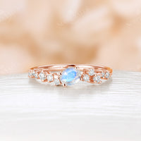 Oval Cut Moonstone Cluster Rose Gold Engagement Ring