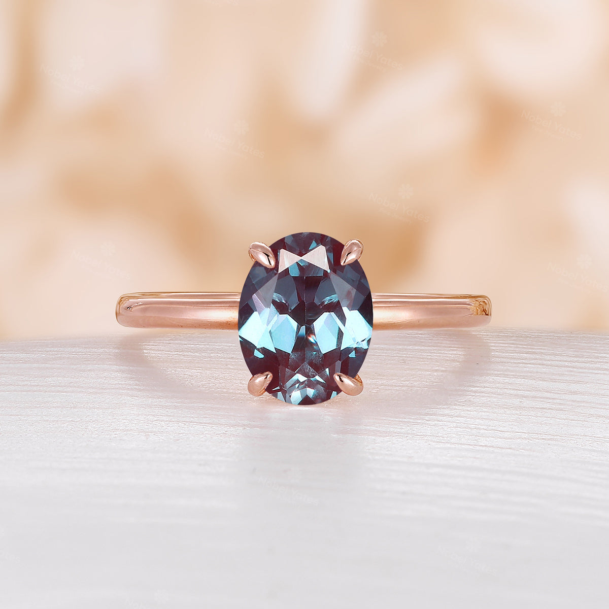 Classic Solitaire Oval White Opal Engagement Ring Rose Gold