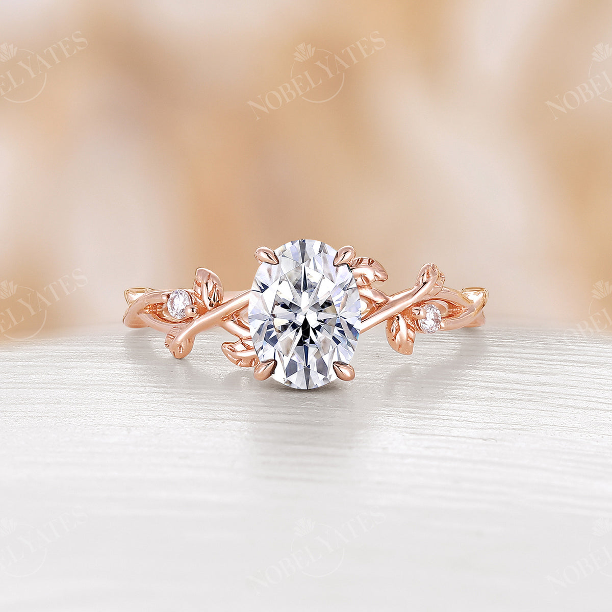 Nature Oval Moissanite Engagement Ring Rose Gold Twist Band