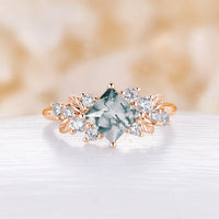 Princess Cut Nature Inspired Moss Agate Cluster Engagement Ring