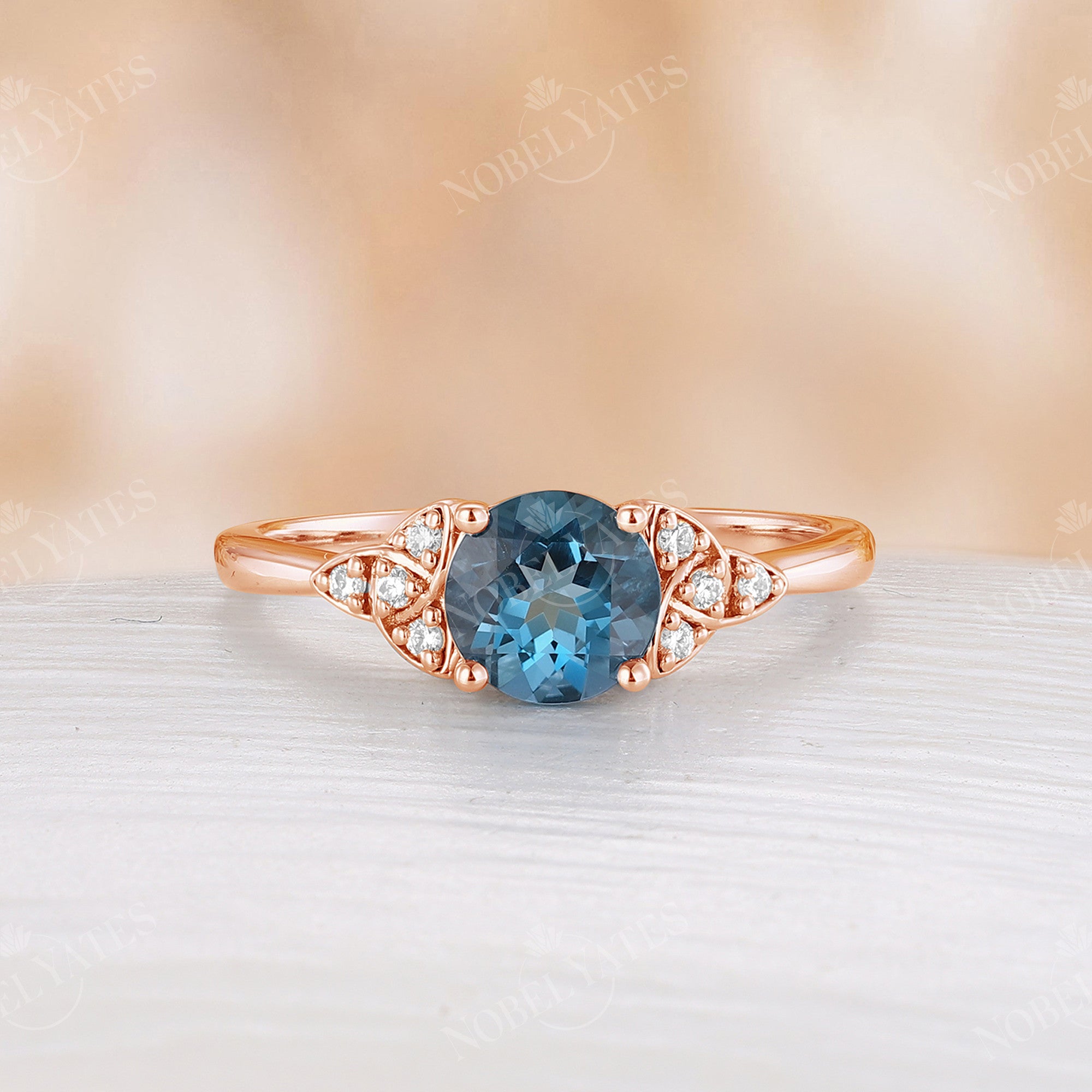 14K Solid Rose Gold Emerald Cut London Blue Topaz Celtic Ring Celtic Engagement Ring Blue Topaz Promise Wedding online Ring