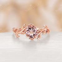 Nature Inspired Pink Morganite Rose Gold Branch Leaf Engagement Ring