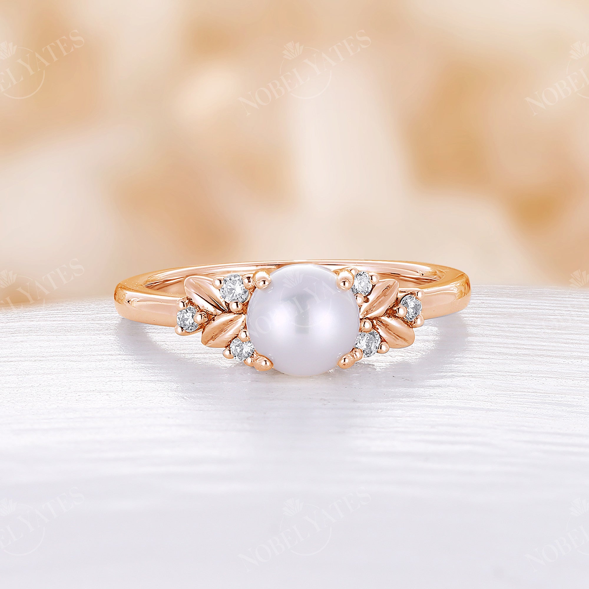 Gold Leaf Pearl Ring, Pearl Engagement Ring, Pearl Bridesmaid Jewelry, Stacking Ring, Greek Ring, Pearl Wedding Ring, Unique Engagement offers Ring