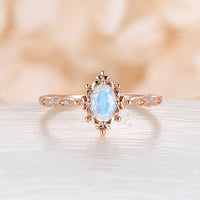 Oval Moss Agate Rose Gold Vintage Filigree Engagement Ring