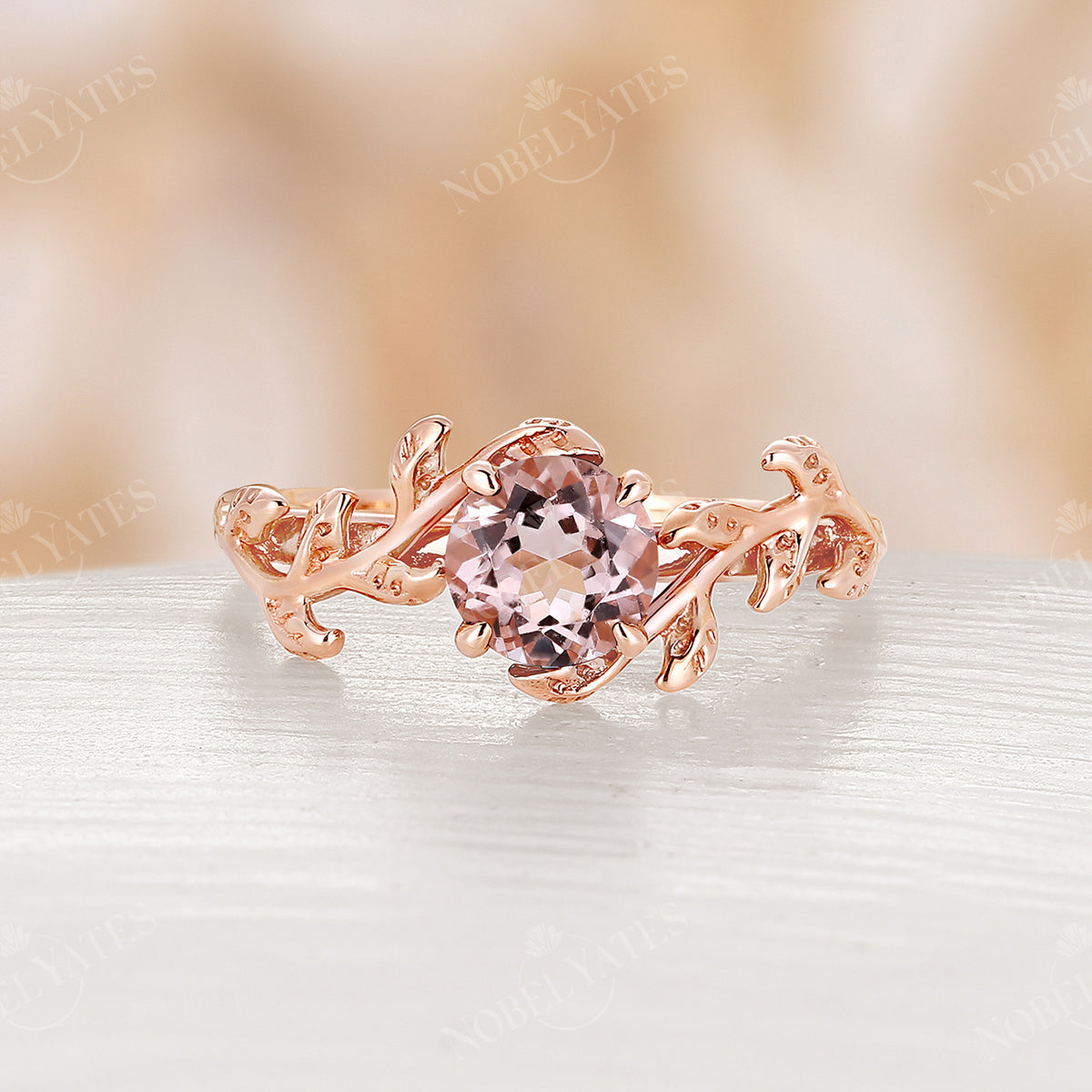 Round Alexandrite Leaf Design Solitaire Engagement Ring Rose Gold