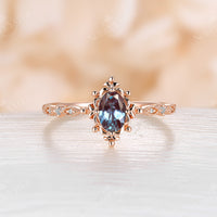 Oval Moss Agate Rose Gold Vintage Filigree Engagement Ring