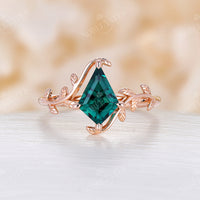 Kite Cut Emerald Nature inspired Engagement Ring Yellow Gold