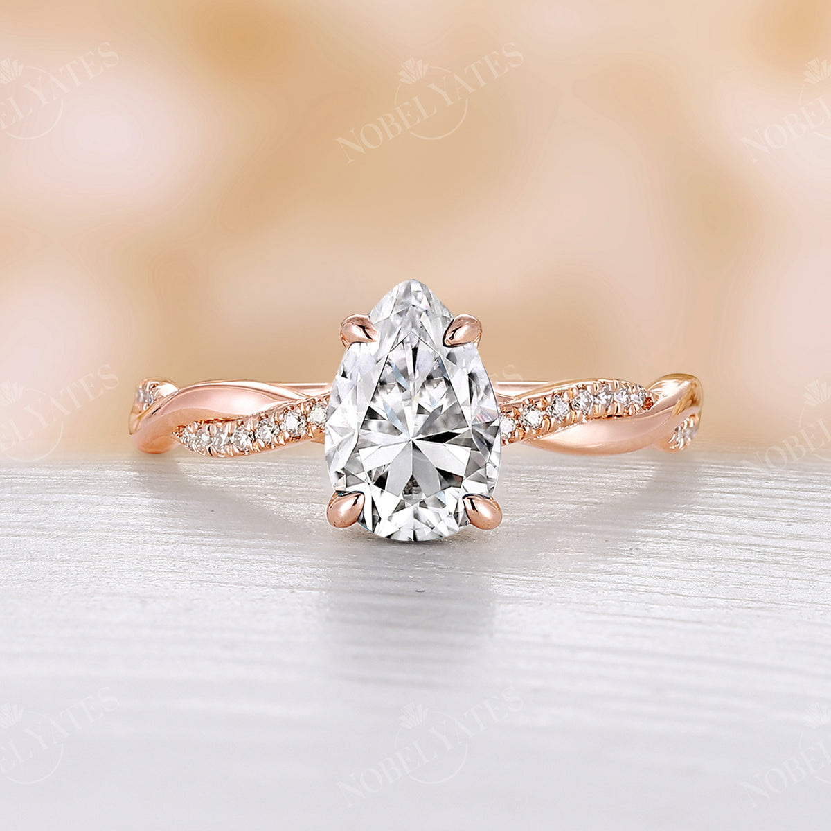Vintage Pear Moissanite Twist Engagement Ring Rose Gold