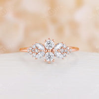 Unique Moissanite Engagement Ring Side Stone Rose Gold