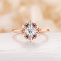 Vintage Princess Cut Moissanite Christmas SnowFlake Engagement Ring Rose Gold