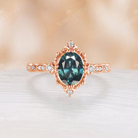 Lab Alexandrite Rose Gold Vintage Engagement Ring Milgrain Half Eternity