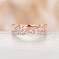 Crossover Round Cut Moissanite Rose Gold Pave Wedding Ring