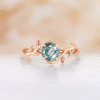 Solitaire Moissanite Engagement Ring Leaf Design Rose Gold